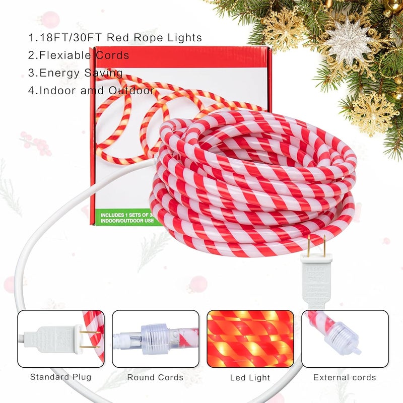 Vigdur Christmas Candy Cane Rope Lights - 18FT LED Rope Lights Outdoor Waterproof Decorative Christmas Lights for Holiday Party Home Patio Indoor Xmas Decorations(216 LEDs) - Image 5